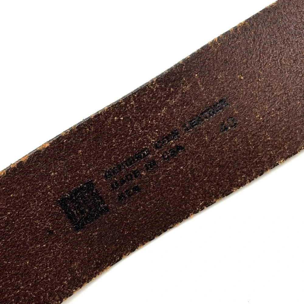 Vintage 90s GAP Brown Genuine Cow Leather Brass Buckle Belt 40 Made in USA